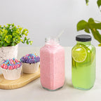Juice Bottles with Lids, 16 Oz - Set of 3 - Clear Glass Jars with Caps - Reusable Empty Drink Containers for Juicing, Smoothies, Water, Milk, Kombucha Storage, Wellness Shots and More (3)