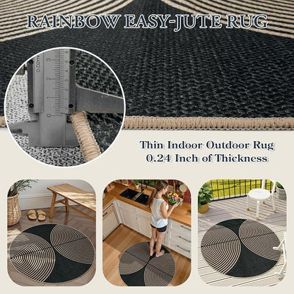 Lahome Enfys Modern Rainbow Round Rug 4ft, Circular Indoor Outdoor Kitchen Rug - Image 3