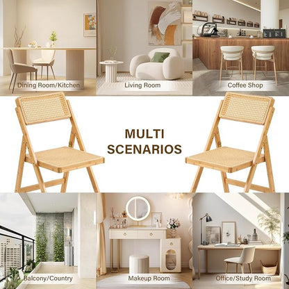 Furlide Rattan Folding Chairs, Modern Mid Century Dining Chairs Set of 2 - Image 8