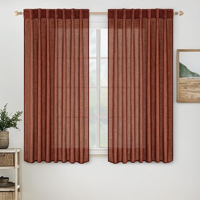 MIULEE Burnt Orange Fall Linen Curtains 52x63 Inch 2 Panels by MIULEE