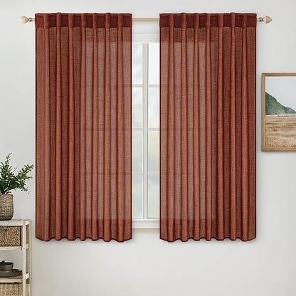 MIULEE Burnt Orange Fall Linen Curtains 52x63 Inch 2 Panels by MIULEE