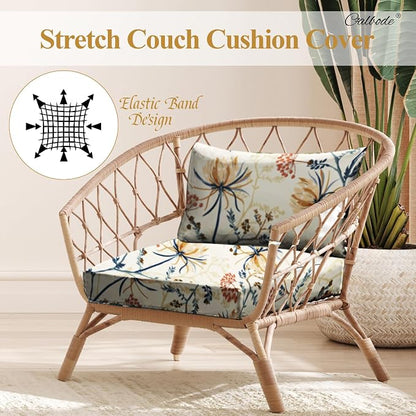 CALBODE 8PACK Outdoor Sofa Seat Cushion Covers, Floral Printed Stretch - Image 3