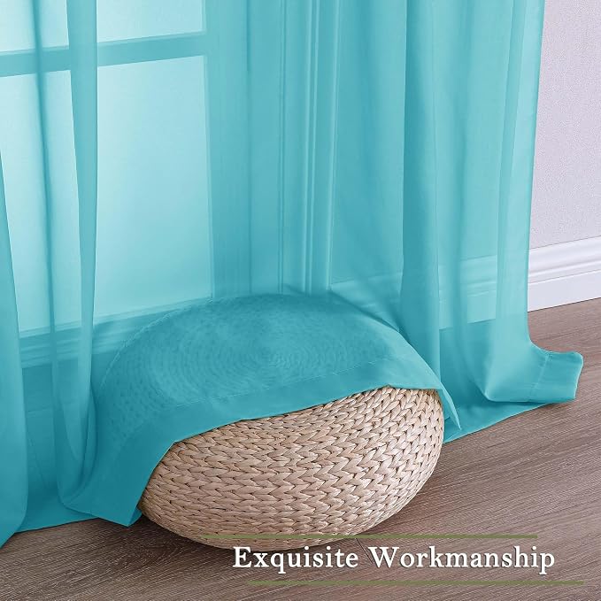 Turquoise Sheer Curtains 96 Inches Long 2 Pcs, Light Filtering Window Curtains - Image 7