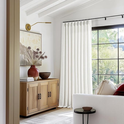 Extra Wide Pinch Pleat 84 Inch Curtains 60 Inch Wide Beige White | Memory - Image 5