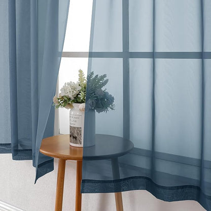 Dusty Blue Sheer Curtains 63 Inch Length 2 Panels, Light Filtering Voile - Image 7