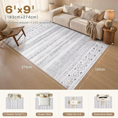 cotiled 6x9 Area Rugs for Living Room: Boho Washable Rug for Dining Room | - Image 2