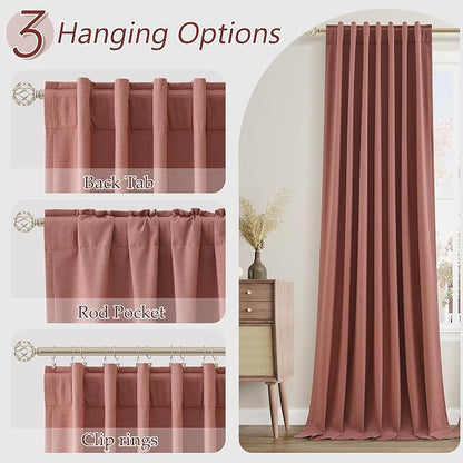 Dusty Rose 100% Blackout Linen Curtains 102 Inch Length 2 Panels Set - Image 6