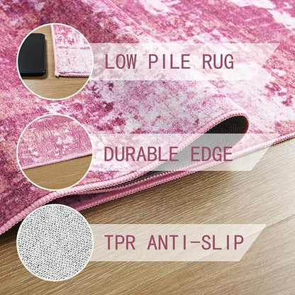 Area Rug 4x6 Pink Rug Washable Boho Rugs Non Slip Low Pile Abstract Small Carpet - Image 6