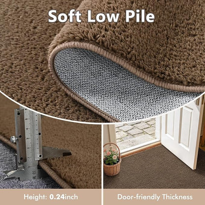 2x8 Beige Brown Solid Runner Rug Washable Non-Slip - Image 4