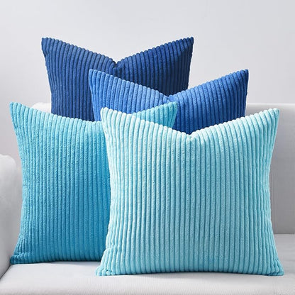 Topfinel Blue Throw Pillow Covers 18x18 Inch Set of 4, Soft Accent Corduroy by Topfinel