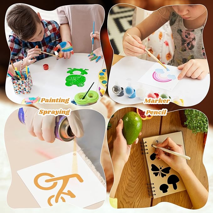 100 Pcs Stencils for Painting on Wood Reusable Stencil Crafts Drawing Templates Holiday Wall Paper for DIY Scrapbook Home 2 x 2 Inch(Cute Baby Animal Style)