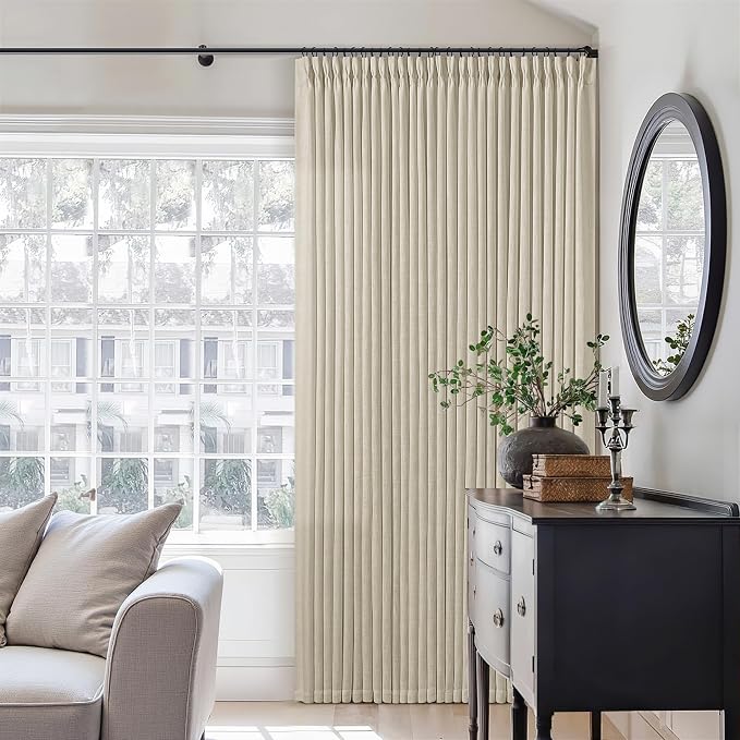 86 Inch Beige Flax Linen Curtains Pinch Pleated 2 Panels Set | Memory Training - Image 8