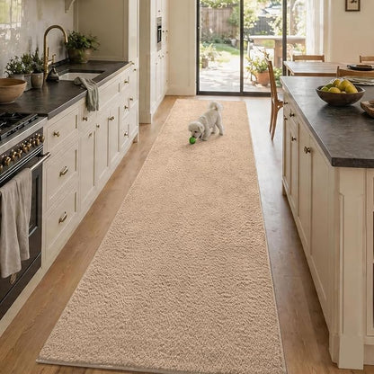 2x10 Beige Solid Runner Rug Washable Non-Slip by Unknown