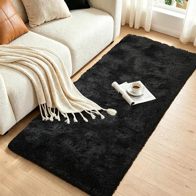 Noahas 2x6 Black Fluffy Soft Runner Rug Non-Slip - Image 3