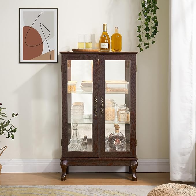 Curio Cabinet with Lighted Display, Glass Display with Mirrored Back, Vintage - Image 8