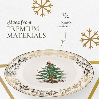 Spode Christmas Tree Gold Salad Plate (Set of 4) – 8-Inch Porcelain Dinner & Appetizer, Christmas Dinnerware & Holiday Tableware, Microwave & Dishwasher Safe, Festive Seasonal Dining Plate