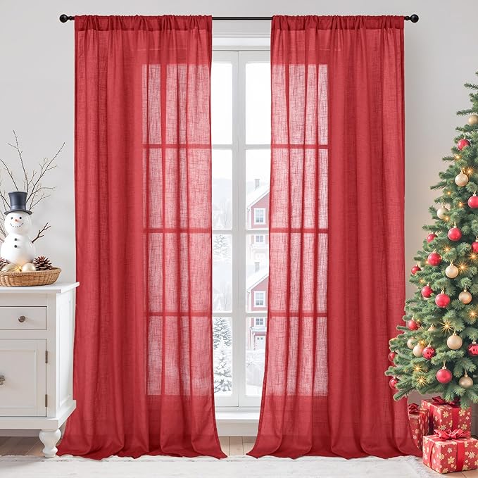 BGment Red Linen Curtains for Living Room 84 Inch Length by BGment