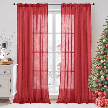 BGment Red Linen Curtains for Living Room 84 Inch Length by BGment