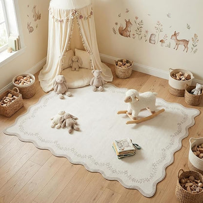 GarveeHome 4x6 Scalloped Washable Area Rug Beige Nursery Kids Bedroom Rug | - Image 2