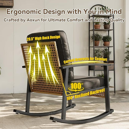 Aoxun 3-Piece Outdoor Rocking Bistro Set, Patio Furniture Set - Image 2