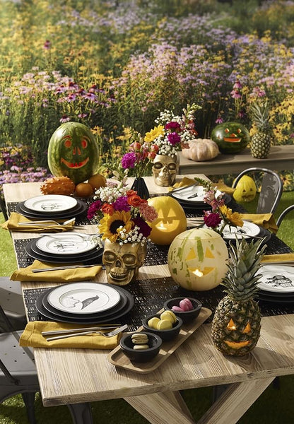 Lenox Dinnerware Set, Vintage Halloween 4-Piece Dessert Plate Set, Assorted, Set of 4 Ivory Porcelain Plates, Dishwasher Safe, Halloween Decor Indoor, Party Table Decorations (Black/White, 4 Piece)