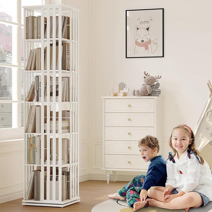 YOWOS Rotating Bookshelf Tower, 360° Display Spinning Bookcase, Bamboo - Image 7