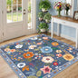 RELEANY Floral Washable Square 5ft Area Rug Blue/Grey | Flower Carpet Print by RELEANY