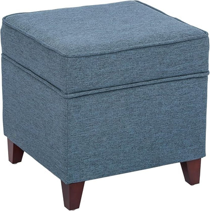Adeco 17" Square Ottoman with Storage, Small Blue Storage Ottoman Foot Rest by Adeco