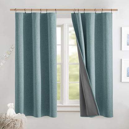 NICETOWN Skylark Blue Thick Linen Blend 100% Blackout Curtains - Image 2