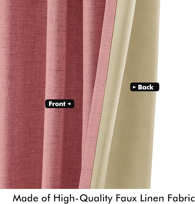 MIULEE 100% Blackout Linen Curtains 42 x 90 Inch Dusty Rose Pink 2 Panels | - Image 6