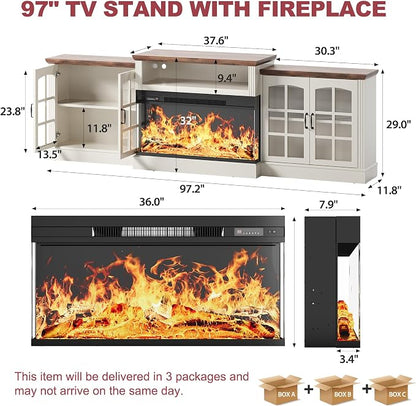 97" Fireplace TV Stand with 36" Electric Fireplace, Farmhouse Entertainment - Image 5
