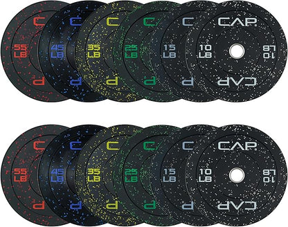 CAP Barbell 2-Inch Olympic Bumper Plate Weight Set with 6 Post Rack | 100-370 lbs | Multiple Options