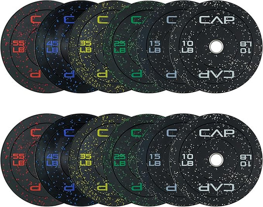 CAP Barbell 2-Inch Olympic Bumper Plate Weight Set with 6 Post Rack | 100-370 lbs | Multiple Options