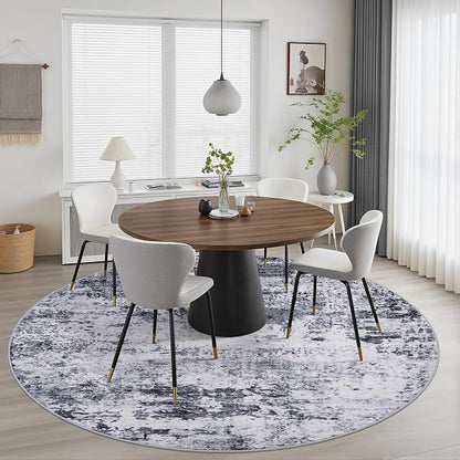 Round Area Rug Living Room: 8 ft Modern Washable Carpet Grey | - Image 3