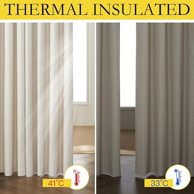 NICETOWN Natural Bedroom Full Blackout Linen Curtain Panels Set of 2, Thick - Image 5