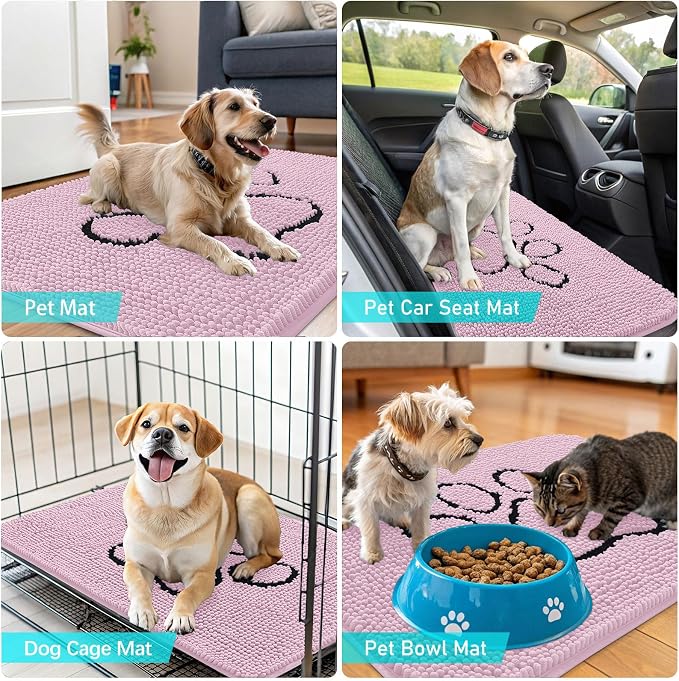OLANLY Dog Door Mat for Muddy Paws 30x20, Paw Print Design Chenille Mud Mat | - Image 7