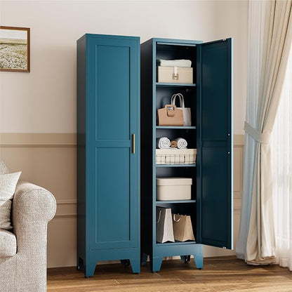 YAUWOH White Narrow Metal Storage Cabinet, Tall Freestanding Cabinet - Image 2