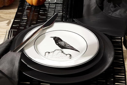 Lenox Dinnerware Set, Vintage Halloween 4-Piece Dessert Plate Set, Assorted, Set of 4 Ivory Porcelain Plates, Dishwasher Safe, Halloween Decor Indoor, Party Table Decorations (Black/White, 4 Piece)