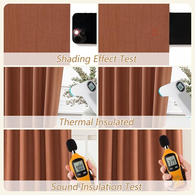 Terracotta 100% Blackout Curtains 96 Inch Length 2 Panels Set Fall Curtains - Image 5