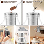 Cold Brew Coffee Maker Jar - 2 Pack 64 oz/32 oz Glass Cold Brew Maker with Handle, Stainless Steel Filter & Leak-Proof Lid, Heavy Duty Cold Brew Pitcher for Iced Coffee, Sun Tea, and Milk