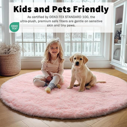 Light Pink Round Area Rugs 6ft for Bedroom Living Room, Fluffy Circle Rug for - Image 5