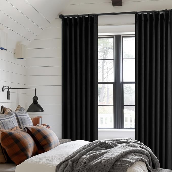 Black Pleat Linen Blackout 102 Inch Curtains - Image 8