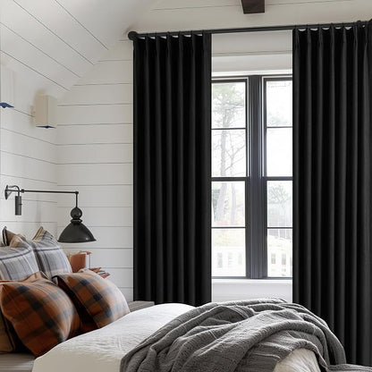Black Pinch Pleated Full Blackout Linen 80 Inch Window Curtains 2 Panels | 100% - Image 7