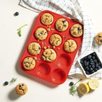 2 Pack 12 Cups Silicone Muffin Pan with Metal Reinforced Frame Regular Size Silicone Molds Cupcake Cake Baking Pans Cookie Baking Chocoflan Cupcake Mold Muffin Tray Dishwasher Safe BPA Free