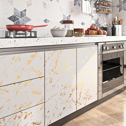 FunStick 24"x200" Off White and Gold Marble Peel and Stick Wallpaper Self - Image 3