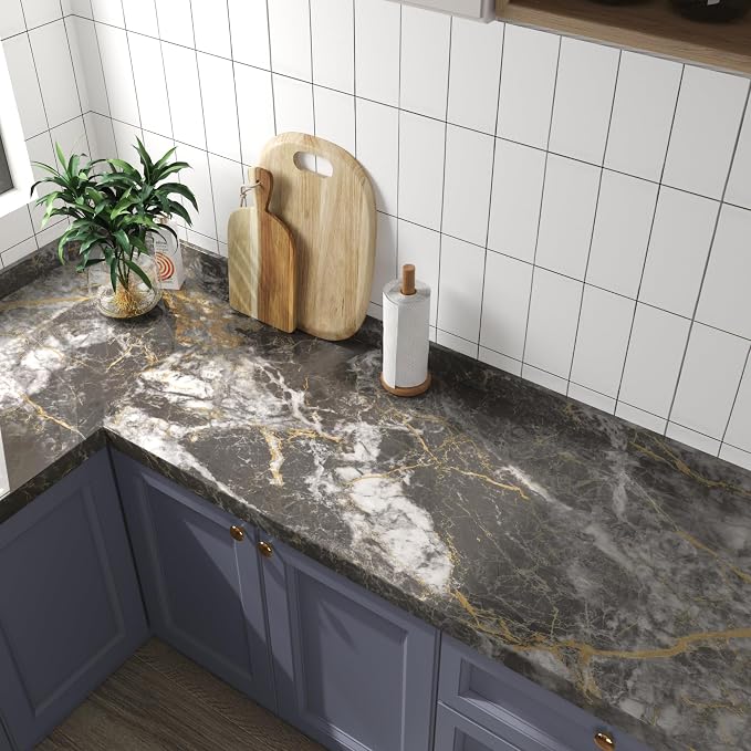 BAYYA 48"x354" Extra Wide Marble Contact Paper Dark Grey Marble Wallpaper Peel - Image 3