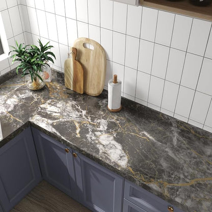 BAYYA 31.5"x80" Glossy Grey Marble Contact Paper - Image 3