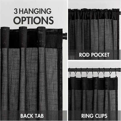 MIULEE Black Linen Curtains 84 Inch Length 2 Panels - Image 3