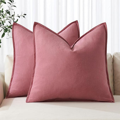 MIULEE Decorative Linen Euro Sham Pillow Covers 24x24 Cranberry Red | Boho by MIULEE