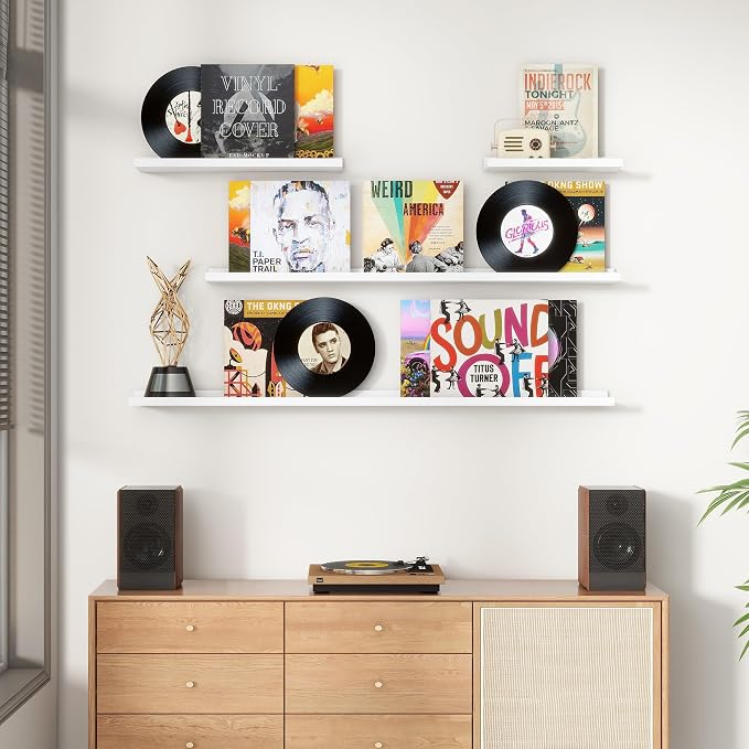 Floating Picture Ledge Shelves Set of 8, 16 Inch Solid Wood Wall Shelves - Image 2